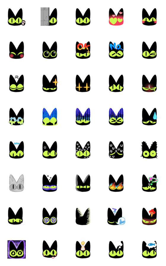 [LINE絵文字]キミドリの目の黒猫の画像一覧