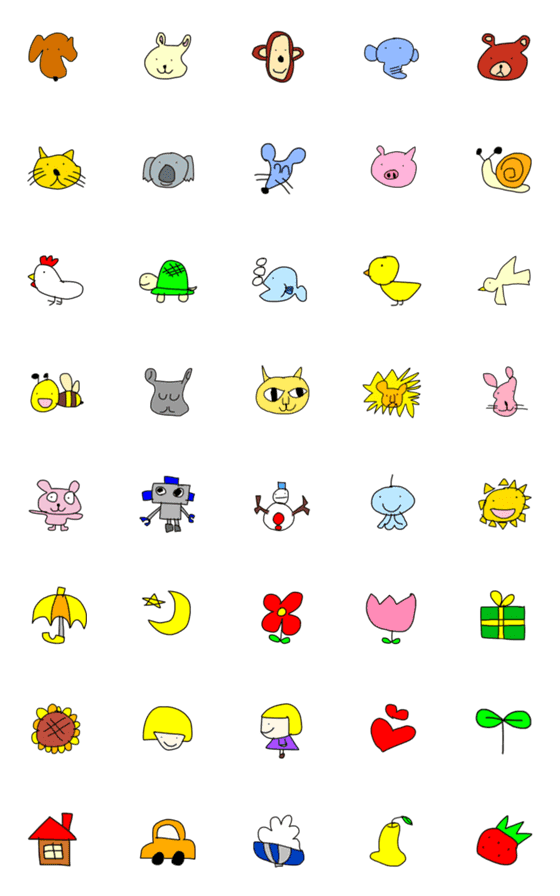 [LINE絵文字]子供のお絵かき 動物やお花の絵文字の画像一覧