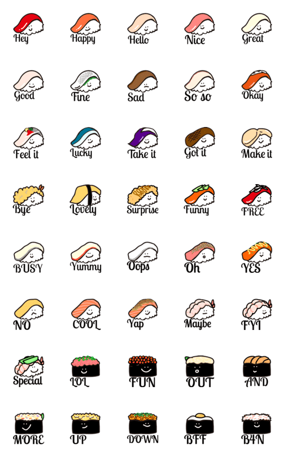 [LINE絵文字]簡単使える★シンプル可愛い英語寿司絵文字の画像一覧