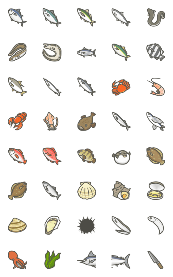 [LINE絵文字]おいしい魚と貝の絵文字の画像一覧