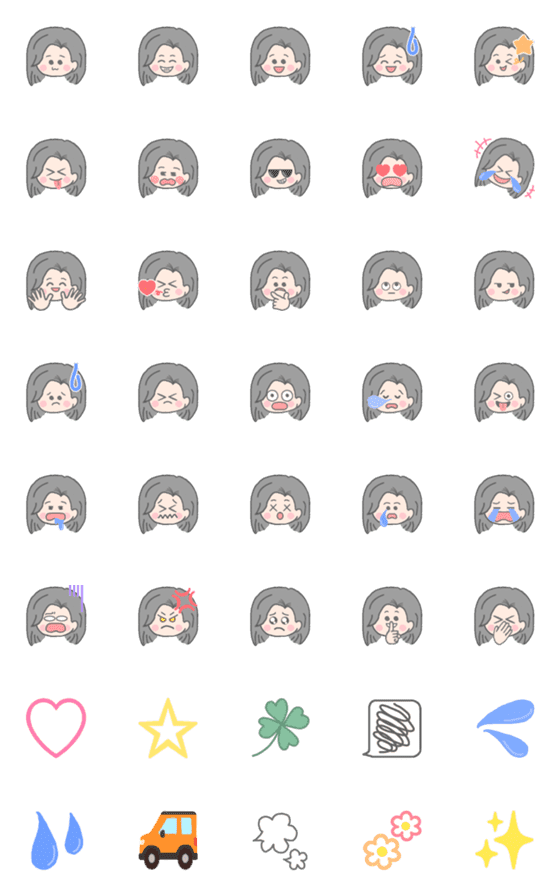 [LINE絵文字]黒髪の女の子絵文字の画像一覧