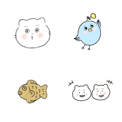 [LINE絵文字] 白ねこのmomoと鳥とふきだし絵文字。の画像