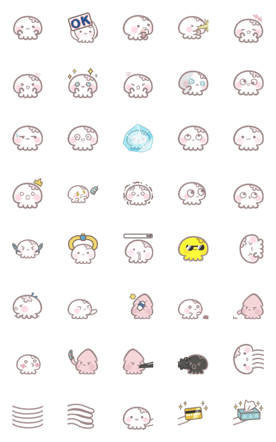 [LINE絵文字]Jellyfish and Squid Animated emojiの画像一覧