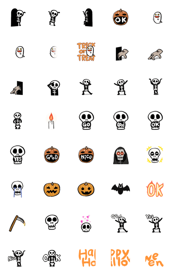 [LINE絵文字]ハロウィンとドクロのつながる動く絵文字の画像一覧