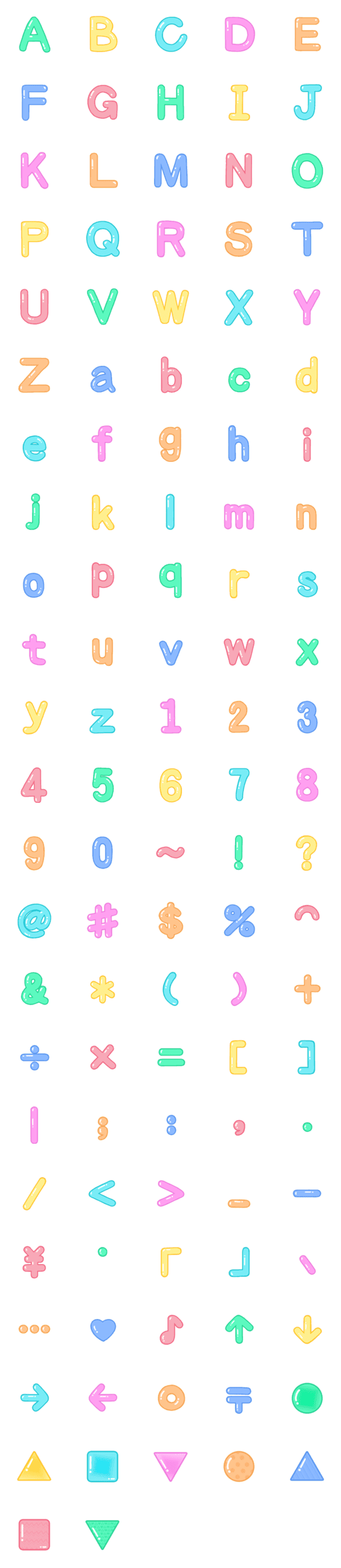 [LINE絵文字]cute english alphabet 2 ( candy colors)の画像一覧