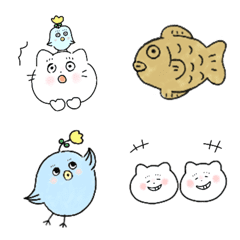 [LINE絵文字] 白ねこのmomoと鳥とふきだし絵文字。の画像