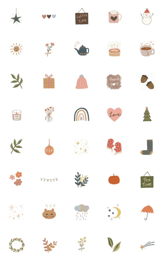 [LINE絵文字]Crayon cozy autumn ＆ winter cute emojiの画像一覧