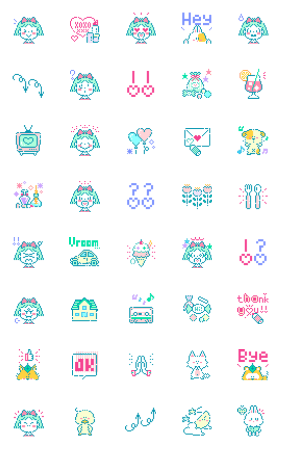 [LINE絵文字]ドット絵★昭和80'sファンシーポップ絵文字の画像一覧