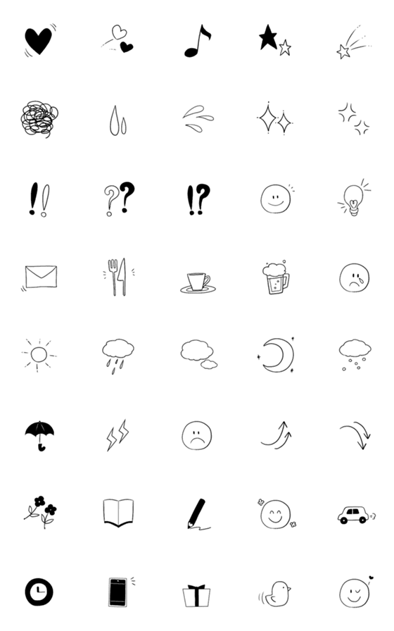 [LINE絵文字]シンプルなモノクロ線画絵文字の画像一覧