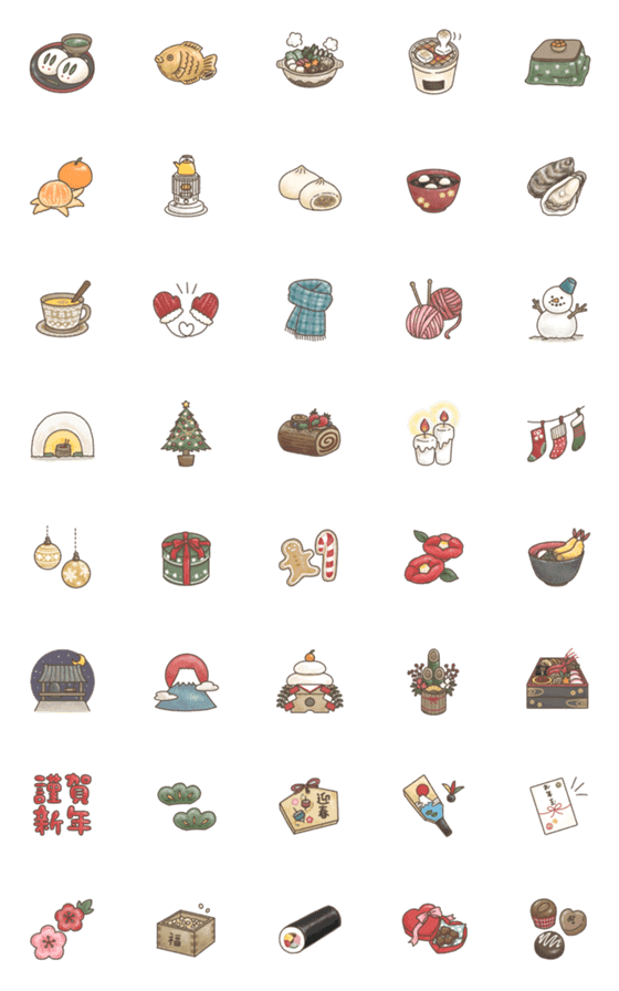 [LINE絵文字]日本の冬⭐︎ほんわか絵文字の画像一覧