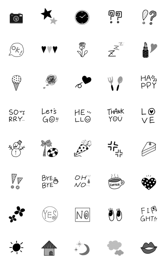[LINE絵文字]オトナかわいい♡モノクロ絵文字の画像一覧