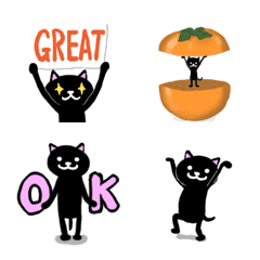 [LINE絵文字] シンプルな動く踊る歩く黒猫 簡単な英語 秋の画像