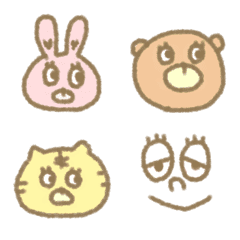 [LINE絵文字] 手書きクレヨン動物ねこうさぎ茶くま癒し顔の画像