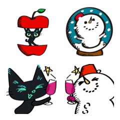 [LINE絵文字] 動く絵文字小さい絵本 黒ねこ＆雪だるまの画像