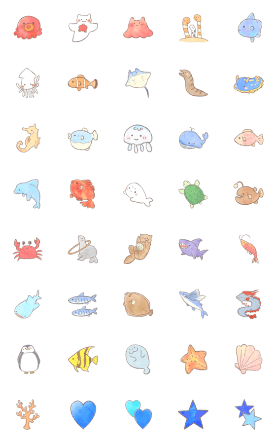 [LINE絵文字]ゆるっと海の仲間たち☆の画像一覧