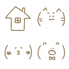 [LINE絵文字] シンプル顔文字手書き茶動物うさぎくまねこの画像