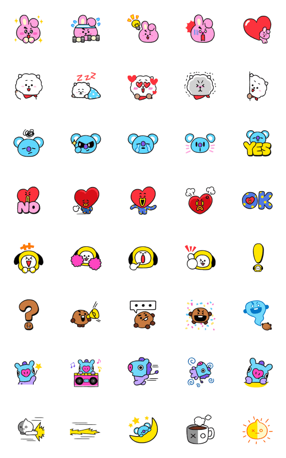 [LINE絵文字]うごく！ユニバースター BT21 絵文字の画像一覧