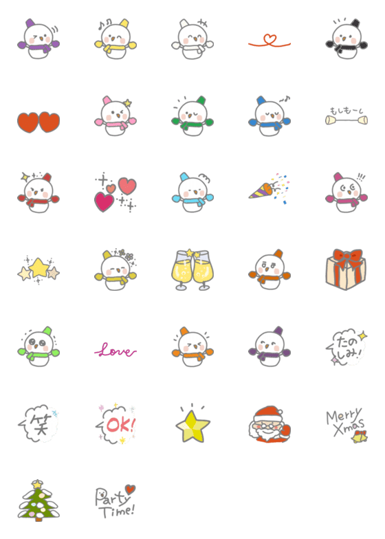 [LINE絵文字]カラフル雪だるまのクリスマスパーティー！の画像一覧