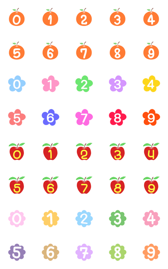 [LINE絵文字]Number flowers and fruitsの画像一覧