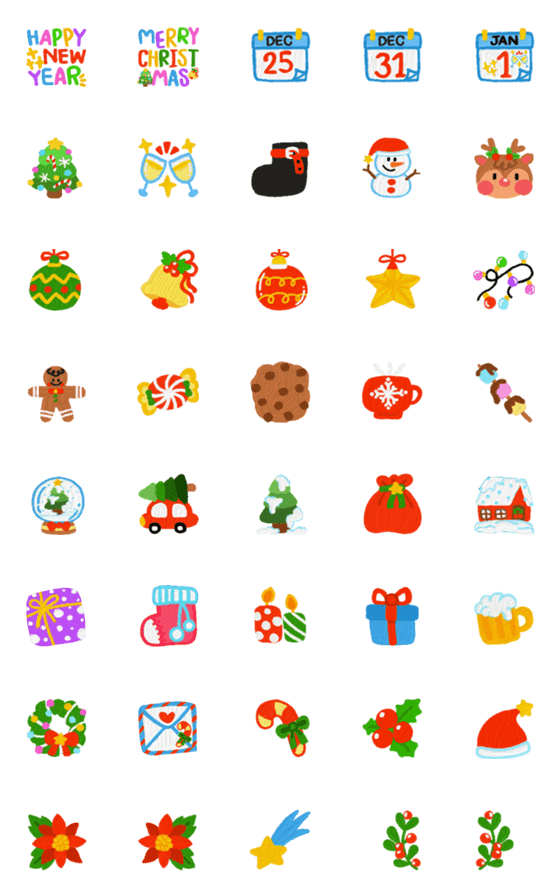 [LINE絵文字]Emoji Christmas and happy New year dayの画像一覧