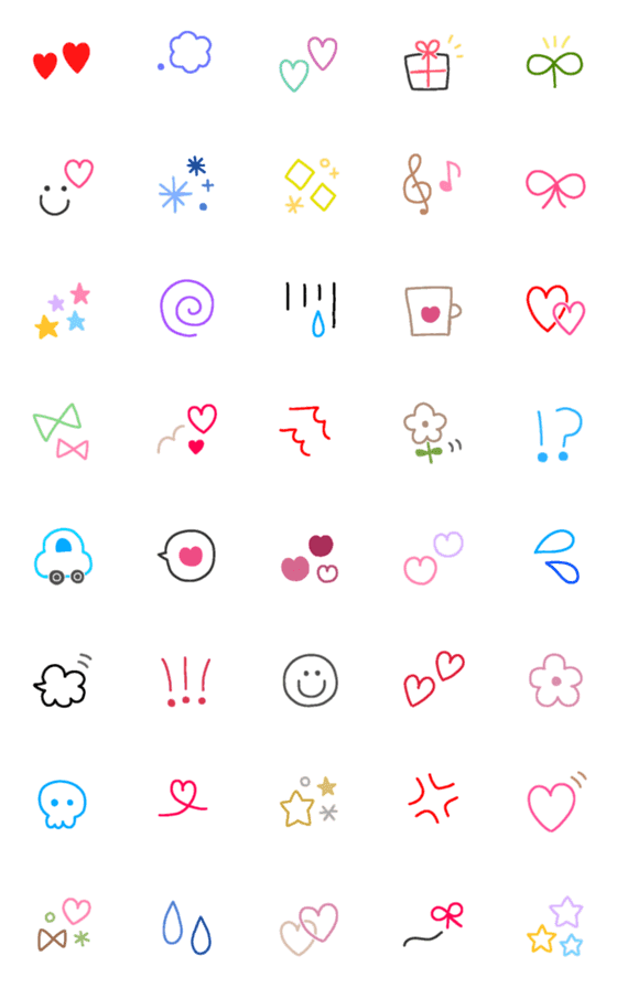 [LINE絵文字]・＊白ふち線画絵文字＊・の画像一覧