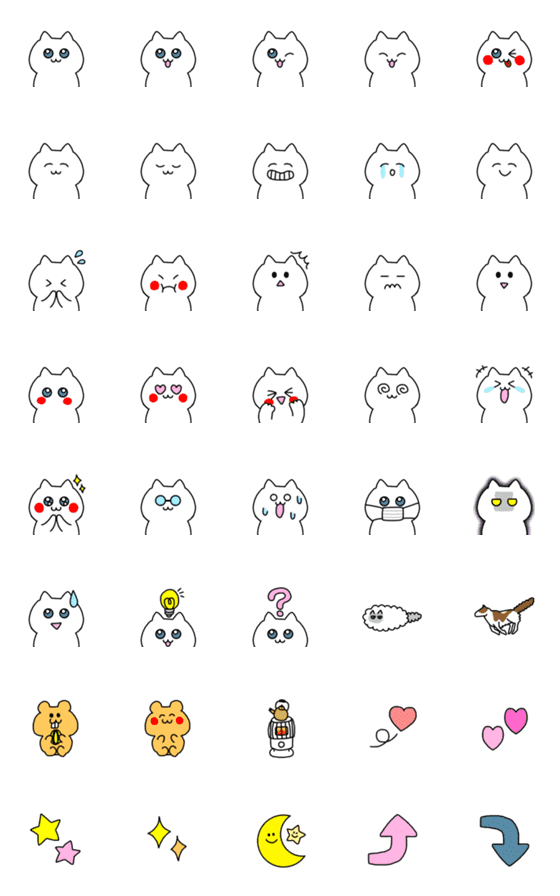[LINE絵文字]白い猫の使いやすい絵文字の画像一覧