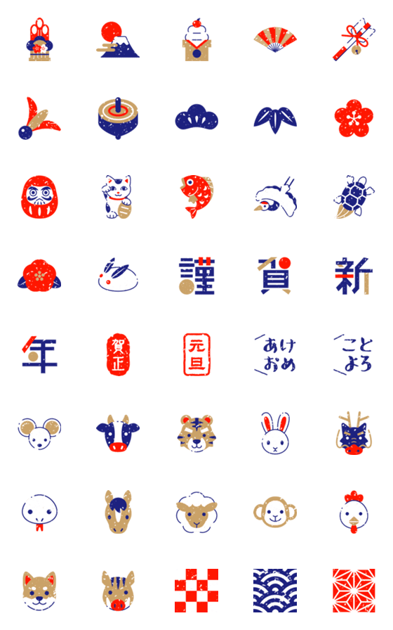 [LINE絵文字]新年の和の絵文字（再販）の画像一覧