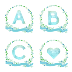 [LINE絵文字] blue and green flower frame emojiの画像