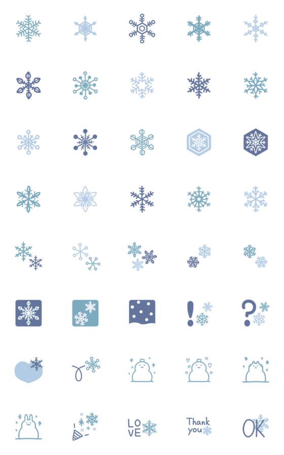 [LINE絵文字]くすみブルーの雪の結晶絵文字セットの画像一覧