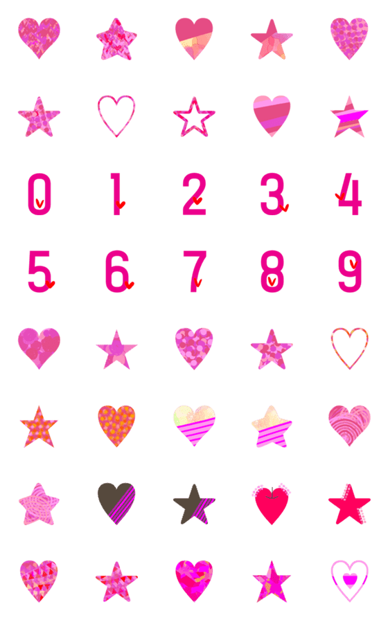 [LINE絵文字]数字＋星＋ハート(ピンク)の画像一覧