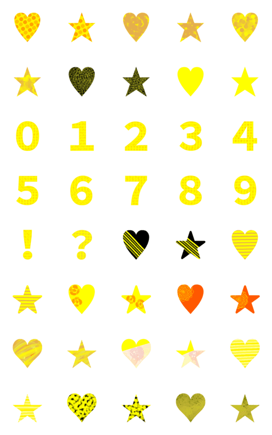 [LINE絵文字]数字＋星＋ハート(黄色)の画像一覧