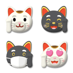 [LINE絵文字] ぷっくり 白黒 招き猫 絵文字の画像