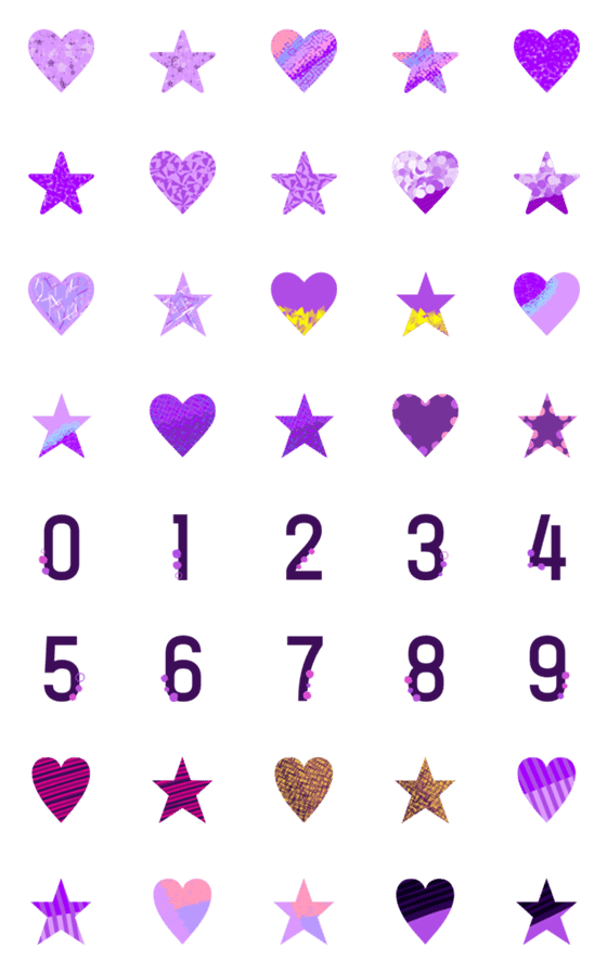 [LINE絵文字]数字＋星＋ハート(紫色)4の画像一覧