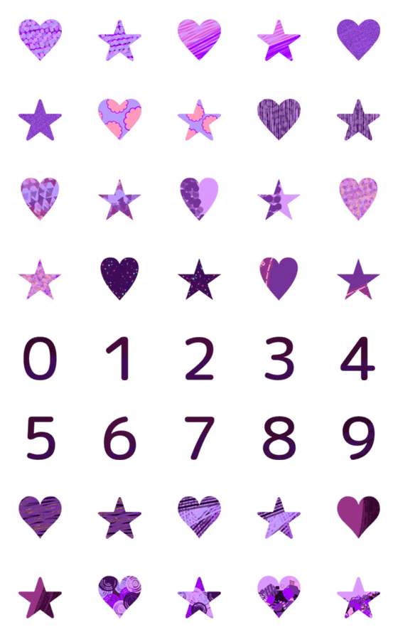 [LINE絵文字]数字＋星＋ハート(紫色)5の画像一覧