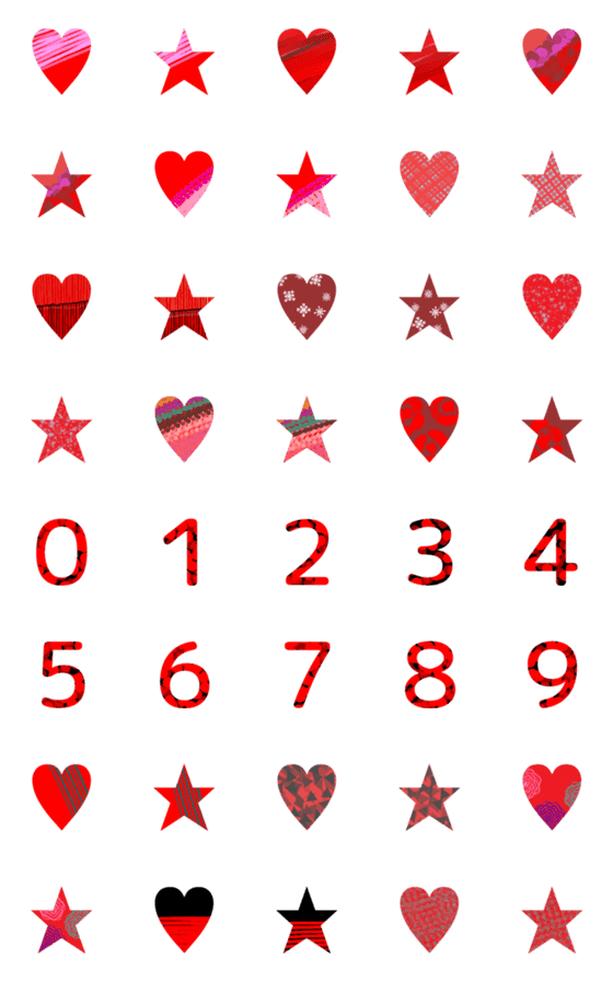 [LINE絵文字]数字＋星＋ハート(赤色)の画像一覧