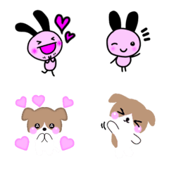 [LINE絵文字] 黒みみRabbitとわんこの画像