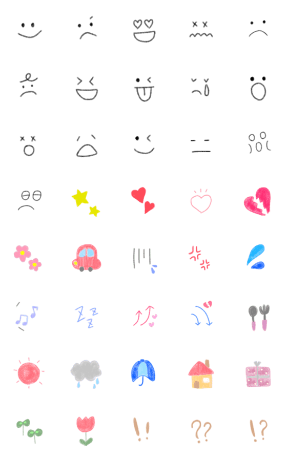 [LINE絵文字]使える♡クレヨン風絵文字の画像一覧