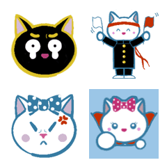black cat and ribbon white cat.の絵文字メイン画像