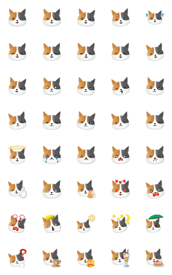 [LINE絵文字]Cute Calico cat emoji stickers-1の画像一覧