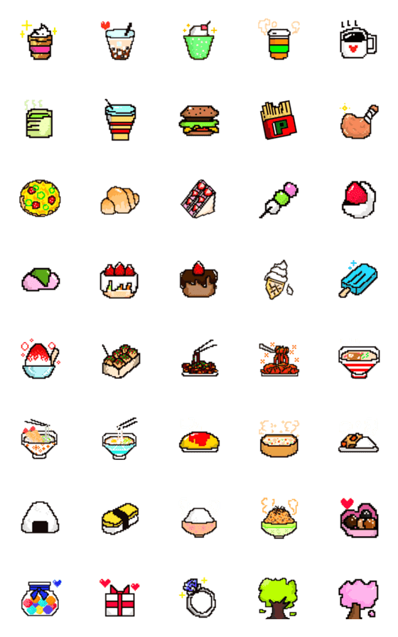 [LINE絵文字]ドット絵文字。食べ物中心の画像一覧