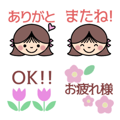 [LINE絵文字] 女の子とお花の毎日使える絵文字の画像