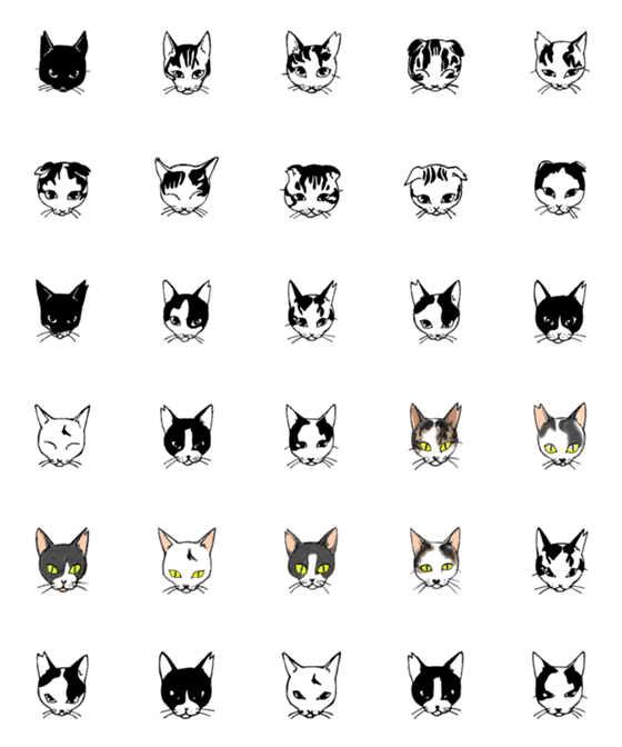 [LINE絵文字]18猫の白黒絵文字+おまけ12個の画像一覧