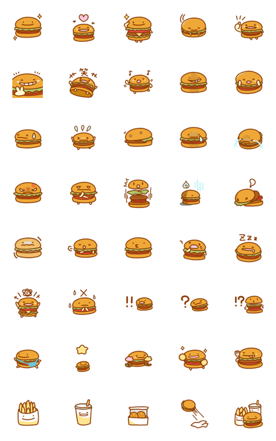 [LINE絵文字]ハンバーガーの日常色々絵文字の画像一覧