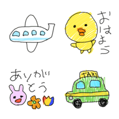 [LINE絵文字] こどもの落書き風 絵文字8 【挨拶/乗り物】の画像