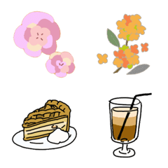 [LINE絵文字] ラフな花と喫茶店の絵文字の画像