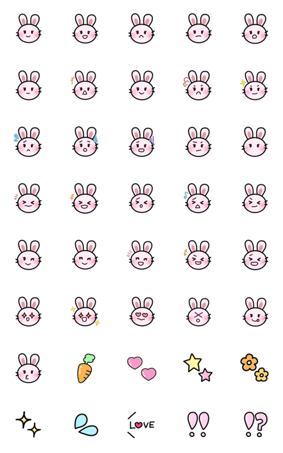 [LINE絵文字]うさぎ絵文字(顔)の画像一覧