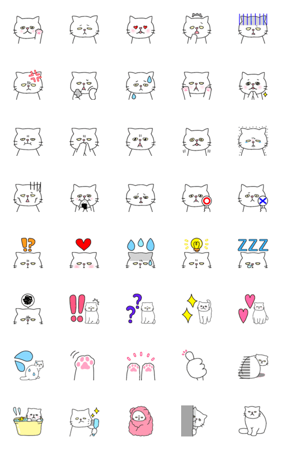 [LINE絵文字]猫種別毎日可愛い鼻ぺちゃシロネコの画像一覧