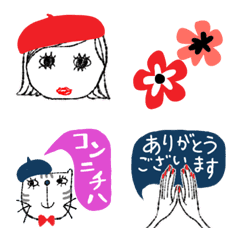 [LINE絵文字] パリ風♡ベレー帽女子のあいさつ絵文字の画像