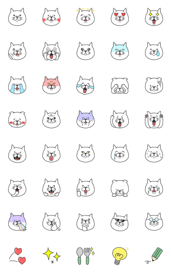 [LINE絵文字]手描き風の白ねこさんの画像一覧