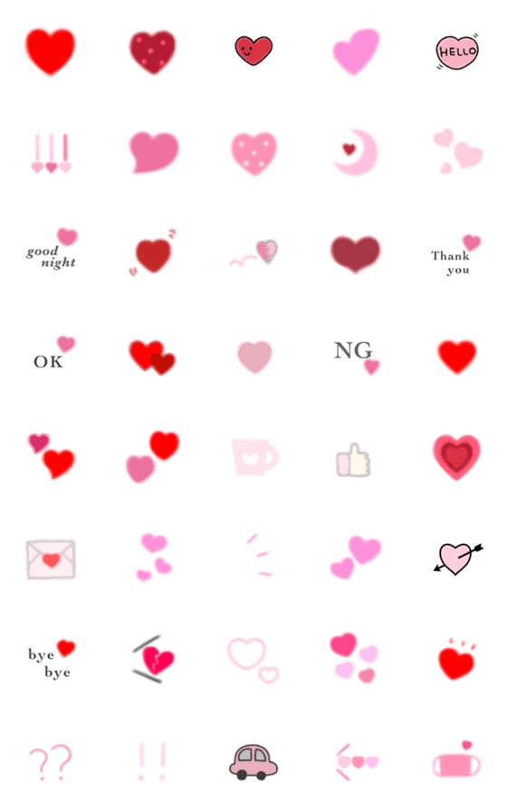 [LINE絵文字]赤とピンクのハートの絵文字の画像一覧